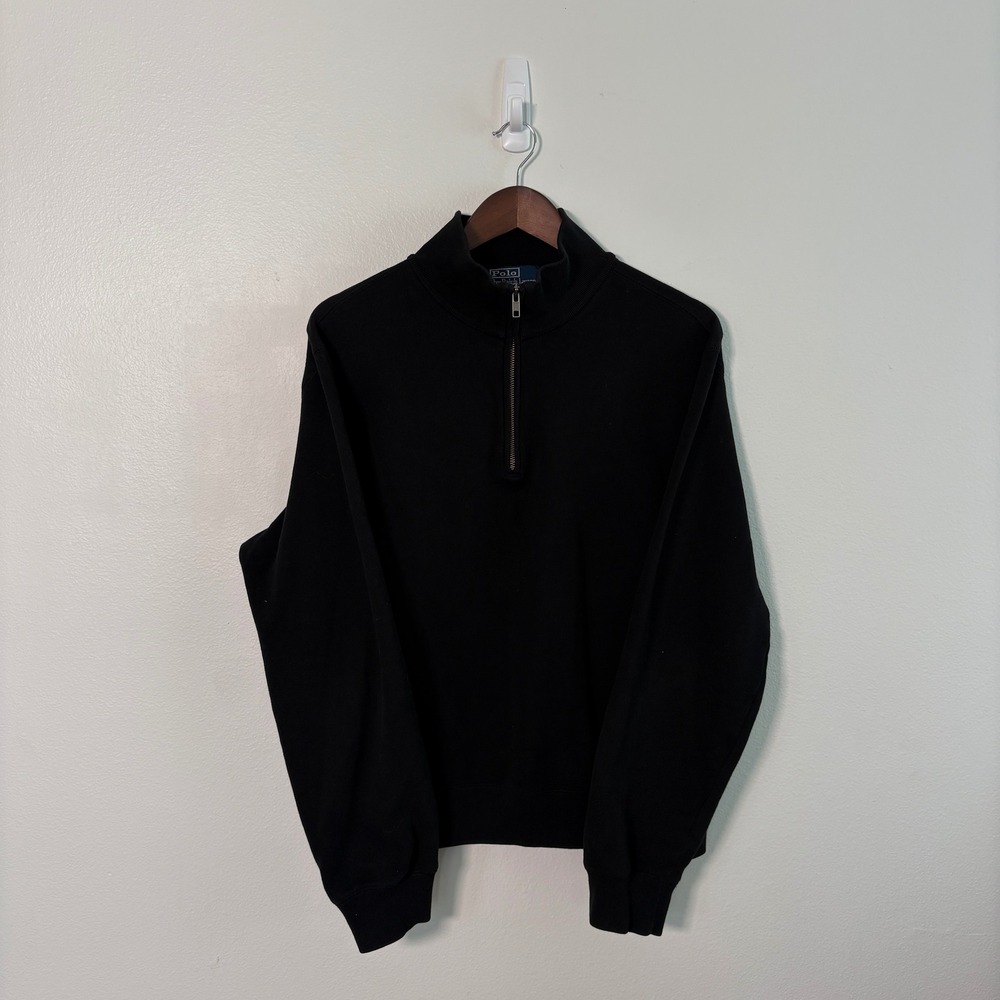 Polo Ralph Lauren Mens Quarter Zip Pullover Sweater Black Cotton Blend Large